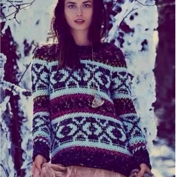 Free People Silver Reed Fair Isle Chunky Knit Sweater Size XS - Picture 8 of 10
